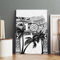 Fiji Day 2026 Canvas Wall Art Masi Tapa Pattern With Palm Tree White Version LT05 - Polynesian Pride