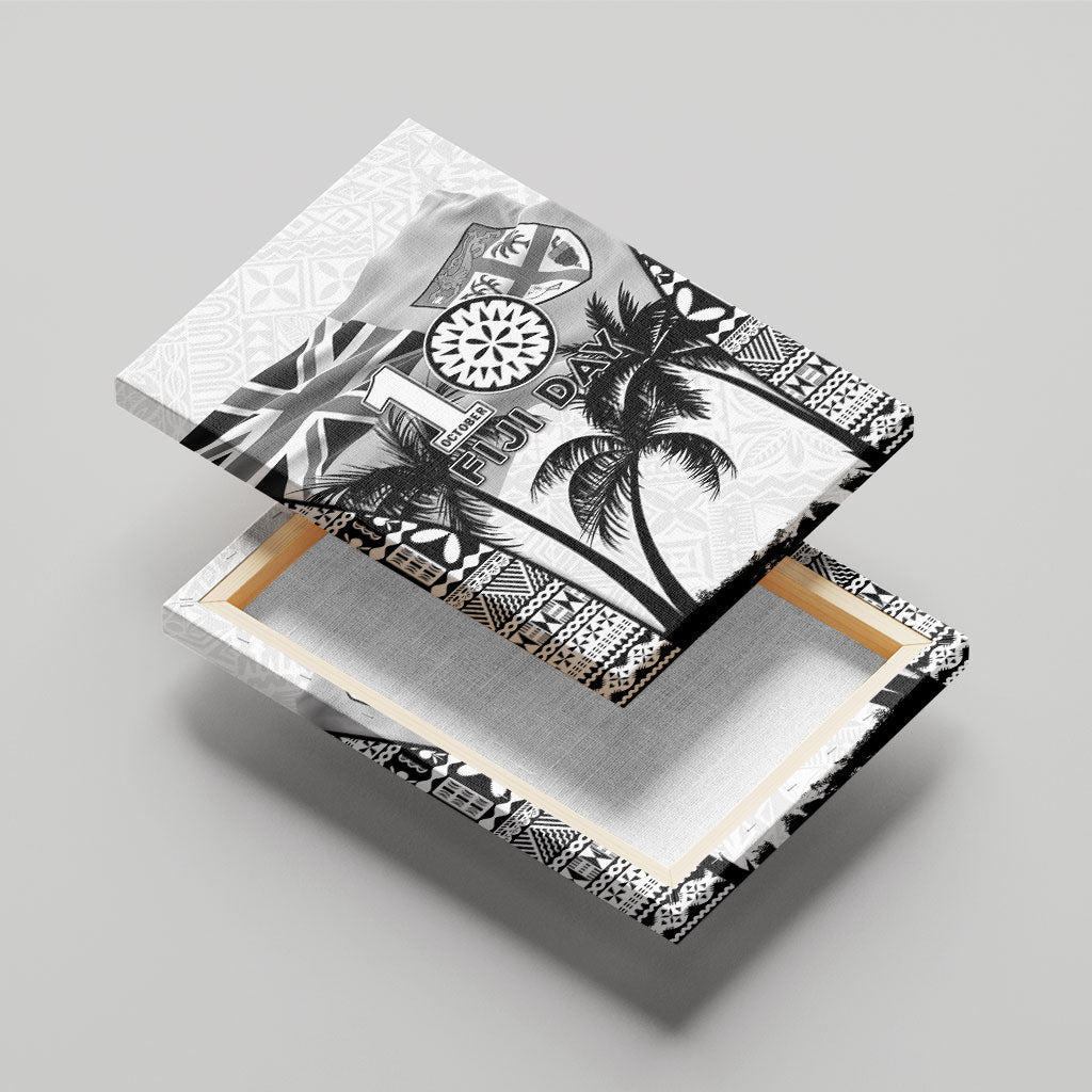 Fiji Day 2026 Canvas Wall Art Masi Tapa Pattern With Palm Tree White Version LT05 - Polynesian Pride