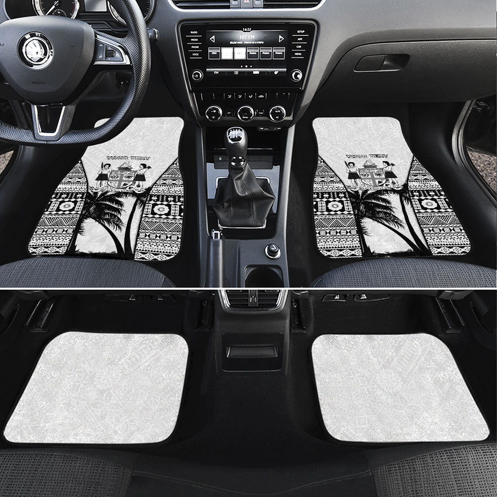 Personalised Fiji Day 2026 Car Mats Masi Tapa Pattern With Palm Tree White Version LT05 Set 4pcs White - Polynesian Pride
