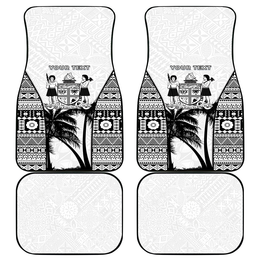 Personalised Fiji Day 2026 Car Mats Masi Tapa Pattern With Palm Tree White Version LT05 - Polynesian Pride