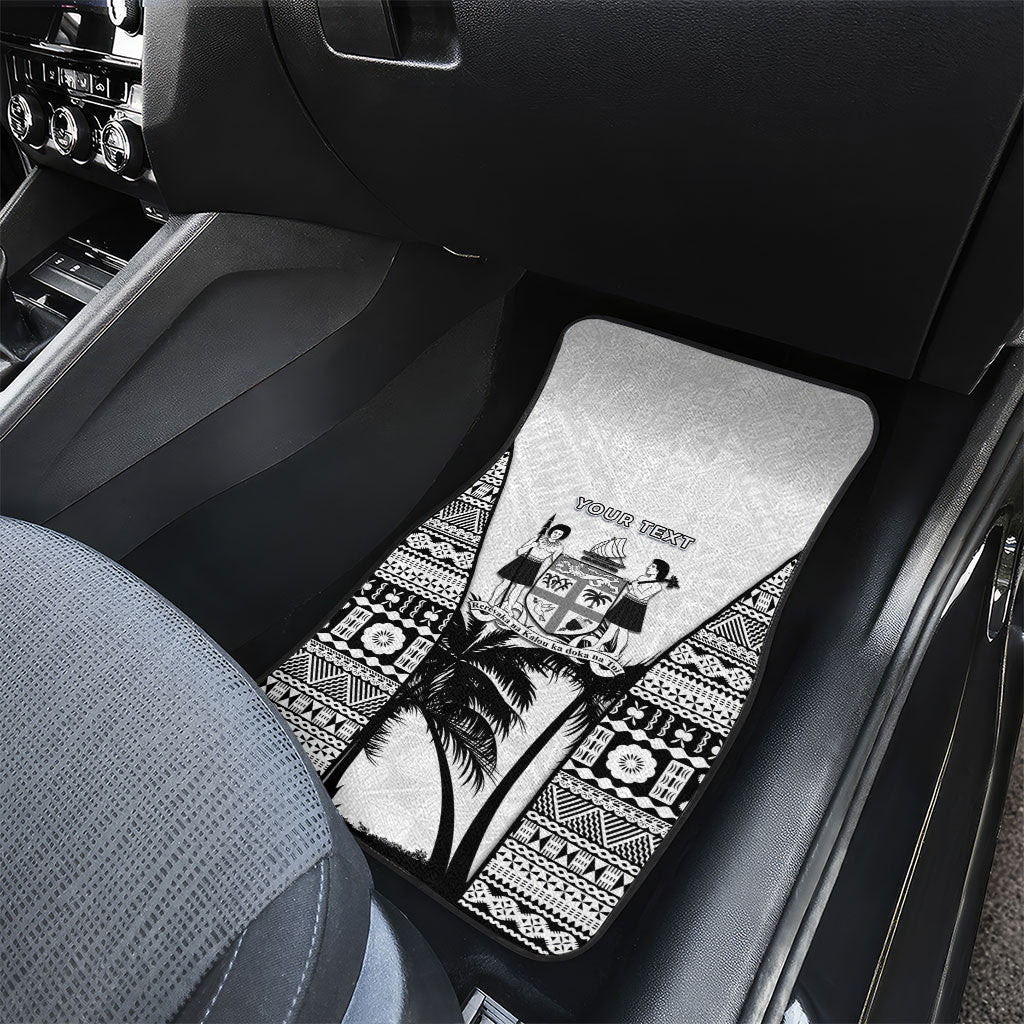 Personalised Fiji Day 2026 Car Mats Masi Tapa Pattern With Palm Tree White Version LT05 - Polynesian Pride