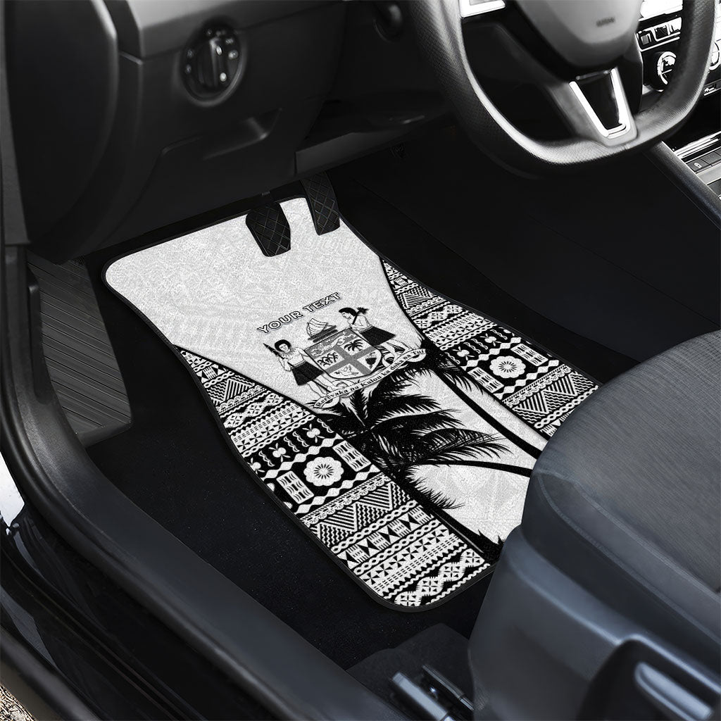 Personalised Fiji Day 2026 Car Mats Masi Tapa Pattern With Palm Tree White Version LT05 - Polynesian Pride
