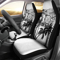 Fiji Day 2026 Car Seat Cover Masi Tapa Pattern With Palm Tree White Version LT05 - Polynesian Pride