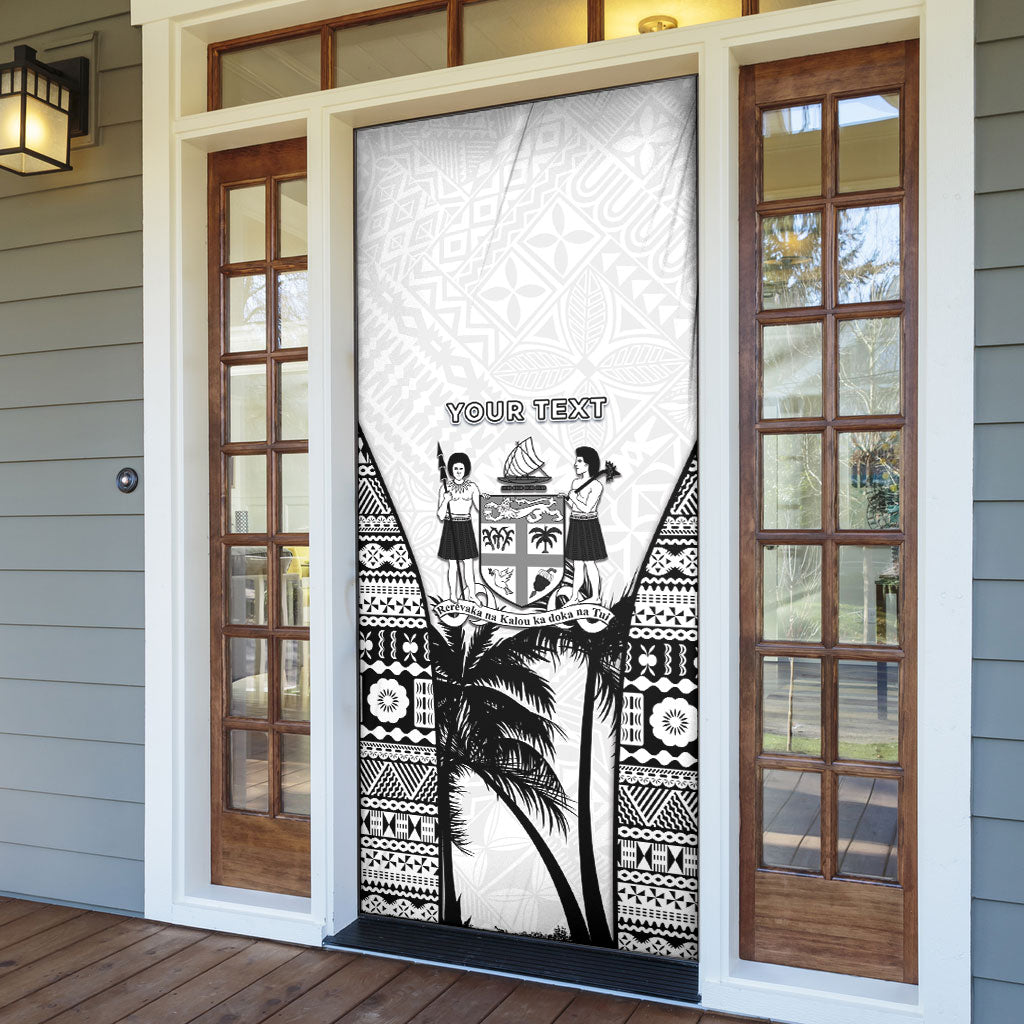 Personalised Fiji Day 2026 Door Cover Masi Tapa Pattern With Palm Tree White Version LT05 - Polynesian Pride