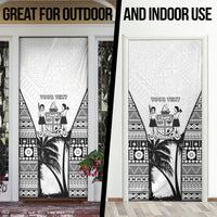 Personalised Fiji Day 2026 Door Cover Masi Tapa Pattern With Palm Tree White Version LT05 - Polynesian Pride