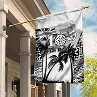 Fiji Day 2026 Garden Flag Masi Tapa Pattern With Palm Tree White Version