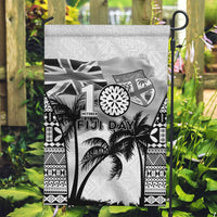 Fiji Day 2026 Garden Flag Masi Tapa Pattern With Palm Tree White Version