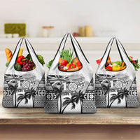 Fiji Day 2026 Grocery Bag Masi Tapa Pattern With Palm Tree White Version LT05 3-pack One Size White - Polynesian Pride