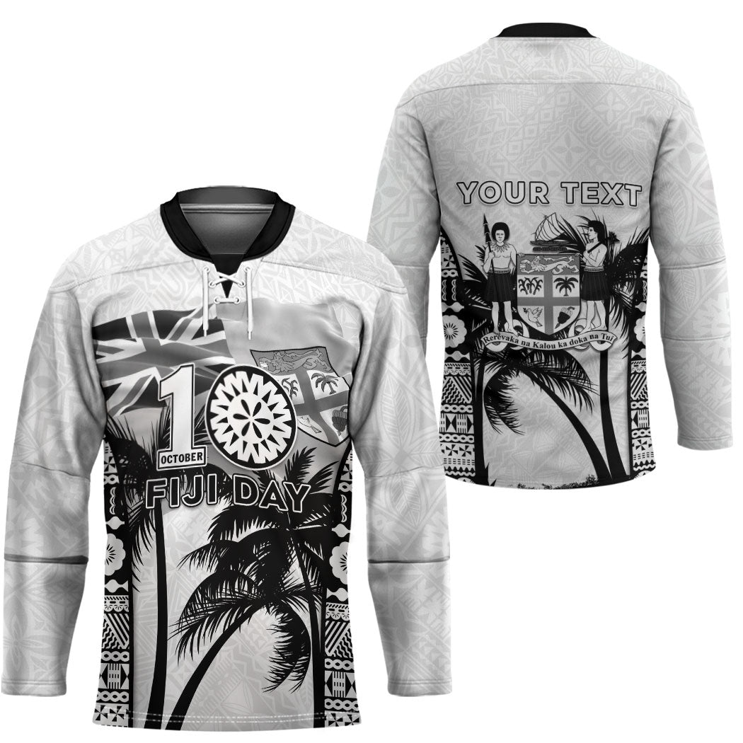 Personalised Fiji Day 2026 Hockey Jersey Masi Tapa Pattern With Palm Tree White Version LT05 - Polynesian Pride