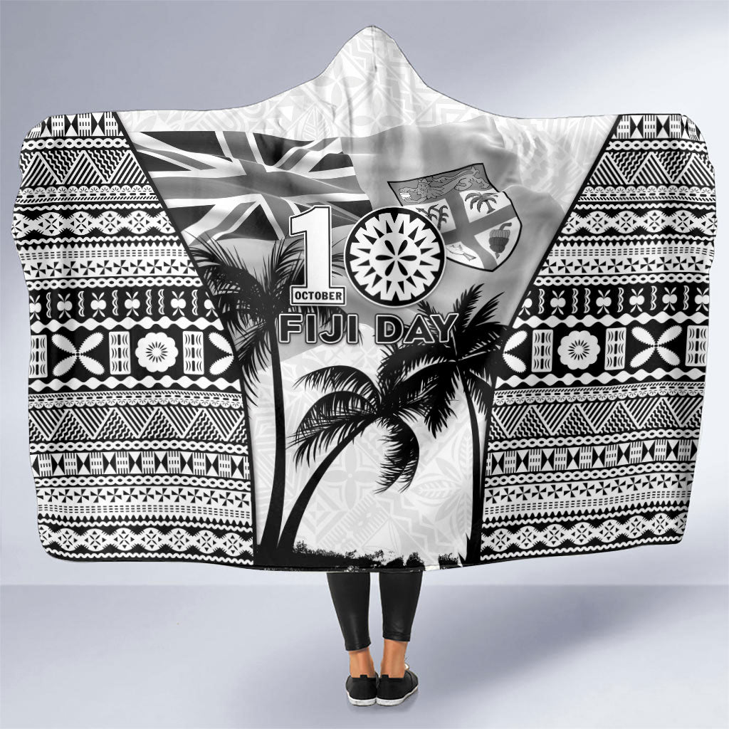 Fiji Day 2026 Hooded Blanket Masi Tapa Pattern With Palm Tree White Version LT05 One Size White - Polynesian Pride