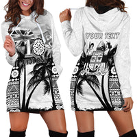 Personalised Fiji Day 2026 Hoodie Dress Masi Tapa Pattern With Palm Tree White Version LT05 - Polynesian Pride