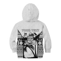 Personalised Fiji Day 2026 Kid Hoodie Masi Tapa Pattern With Palm Tree White Version LT05 - Polynesian Pride