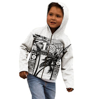 Personalised Fiji Day 2026 Kid Hoodie Masi Tapa Pattern With Palm Tree White Version LT05 - Polynesian Pride
