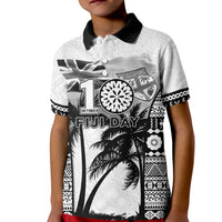 Personalised Fiji Day 2026 Kid Polo Shirt Masi Tapa Pattern With Palm Tree White Version LT05 Kid White - Polynesian Pride