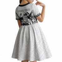 Personalised Fiji Day 2026 Kid Short Sleeve Dress Masi Tapa Pattern With Palm Tree White Version