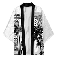 Personalised Fiji Day 2026 Kimono Masi Tapa Pattern With Palm Tree White Version LT05 Unisex White - Polynesian Pride