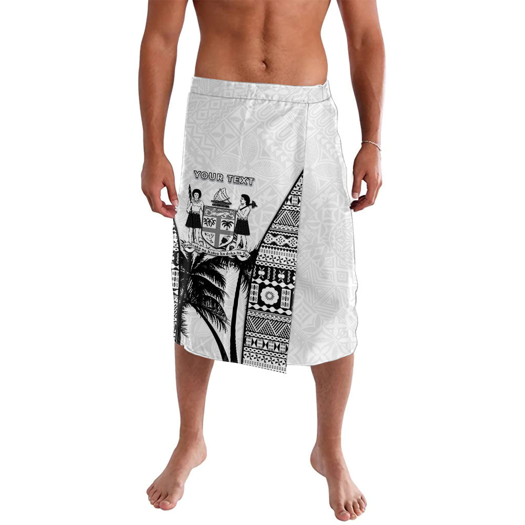 Personalised Fiji Day 2026 Lavalava Masi Tapa Pattern With Palm Tree White Version