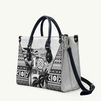 Fiji Day 2026 Leather Bag Masi Tapa Pattern With Palm Tree White Version LT05 White - Polynesian Pride