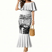Personalised Fiji Day 2026 Mermaid Dress Masi Tapa Pattern With Palm Tree White Version LT05 Women White - Polynesian Pride