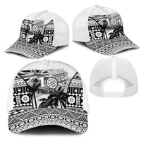 Fiji Day 2026 Mesh Trucker Cap Masi Tapa Pattern With Palm Tree White Version LT05 - Polynesian Pride