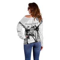 Personalised Fiji Day 2026 Off Shoulder Sweater Masi Tapa Pattern With Palm Tree White Version LT05 - Polynesian Pride