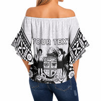 Personalised Fiji Day 2026 Off Shoulder Wrap Waist Top Masi Tapa Pattern With Palm Tree White Version LT05 - Polynesian Pride