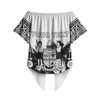 Personalised Fiji Day 2026 Off Shoulder Wrap Waist Top Masi Tapa Pattern With Palm Tree White Version LT05 - Polynesian Pride