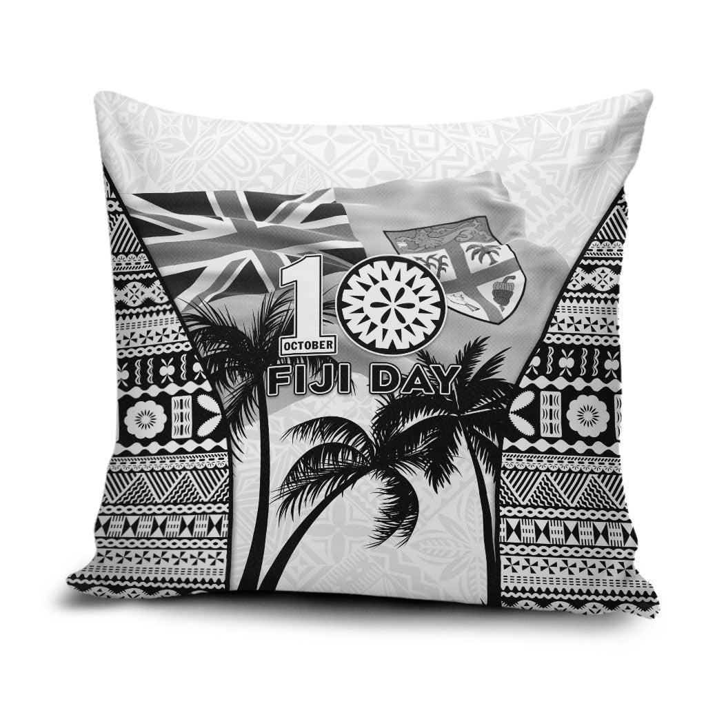 Fiji Day 2026 Pillow Cover Masi Tapa Pattern With Palm Tree White Version LT05 White - Polynesian Pride