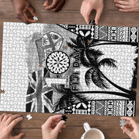Fiji Day 2026 Puzzle Masi Tapa Pattern With Palm Tree White Version LT05 - Polynesian Pride