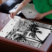 Fiji Day 2026 Puzzle Masi Tapa Pattern With Palm Tree White Version LT05 - Polynesian Pride