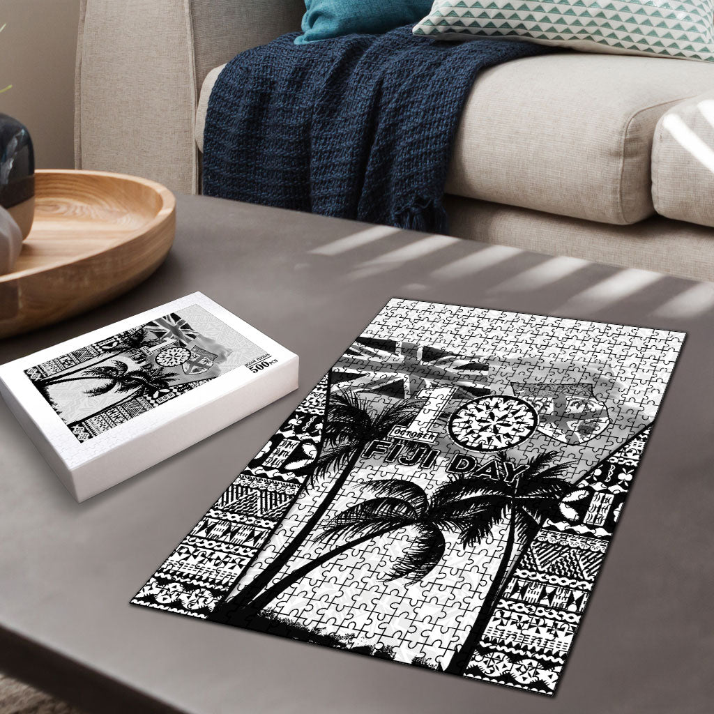 Fiji Day 2026 Puzzle Masi Tapa Pattern With Palm Tree White Version LT05 - Polynesian Pride