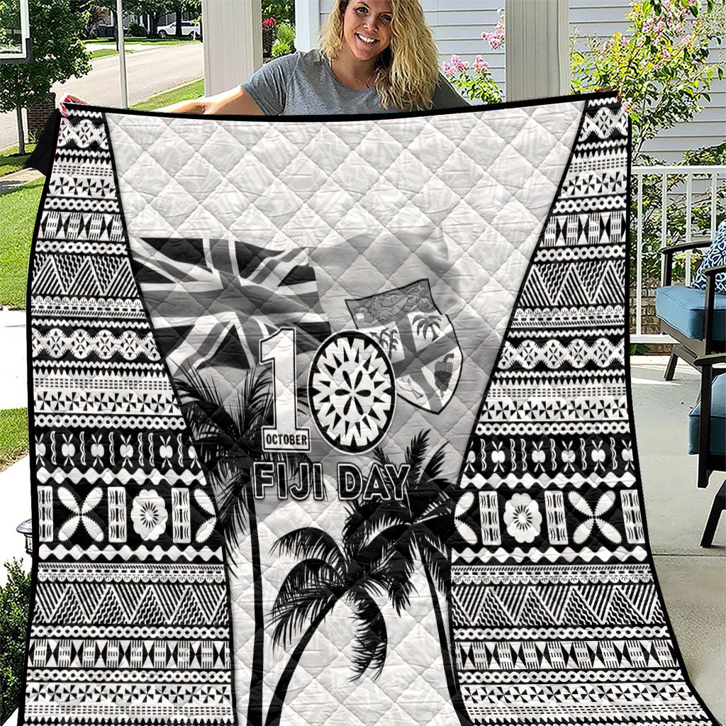 Fiji Day 2026 Quilt Masi Tapa Pattern With Palm Tree White Version LT05 White - Polynesian Pride