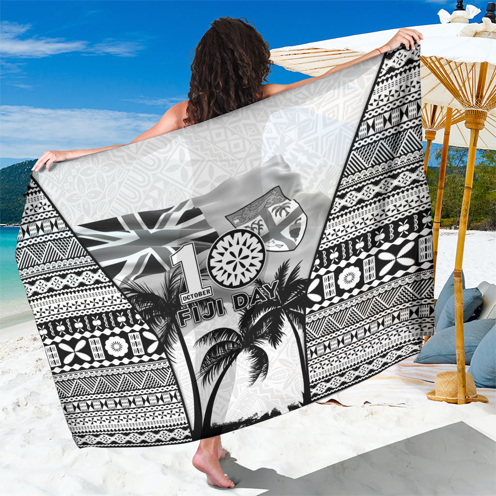 Fiji Day 2026 Sarong Masi Tapa Pattern With Palm Tree White Version LT05 One Size 44 x 66 inches White - Polynesian Pride