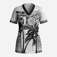 Personalised Fiji Day 2026 Scrub Top Masi Tapa Pattern With Palm Tree White Version LT05 Adult White - Polynesian Pride