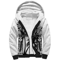 Personalised Fiji Day 2026 Sherpa Hoodie Masi Tapa Pattern With Palm Tree White Version LT05 Unisex White - Polynesian Pride