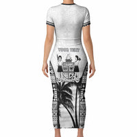 Personalised Fiji Day 2026 Short Sleeve Bodycon Dress Masi Tapa Pattern With Palm Tree White Version
