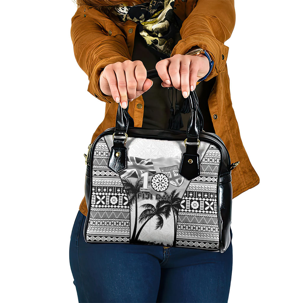 Fiji Day 2026 Shoulder Handbag Masi Tapa Pattern With Palm Tree White Version