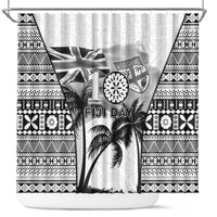 Fiji Day 2026 Shower Curtain Masi Tapa Pattern With Palm Tree White Version LT05 White - Polynesian Pride