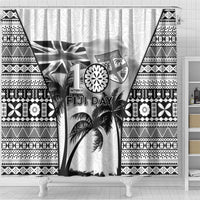Fiji Day 2026 Shower Curtain Masi Tapa Pattern With Palm Tree White Version LT05 - Polynesian Pride