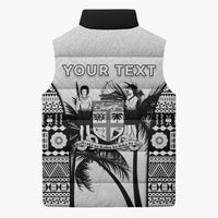 Personalised Fiji Day 2026 Sleeveless Puffer Jacket Masi Tapa Pattern With Palm Tree White Version LT05 - Polynesian Pride