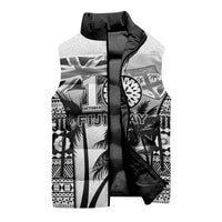 Personalised Fiji Day 2026 Sleeveless Puffer Jacket Masi Tapa Pattern With Palm Tree White Version LT05 - Polynesian Pride