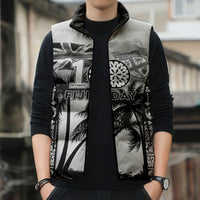 Personalised Fiji Day 2026 Sleeveless Puffer Jacket Masi Tapa Pattern With Palm Tree White Version LT05 - Polynesian Pride