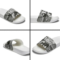 Fiji Day 2026 Slide Sandals Masi Tapa Pattern With Palm Tree White Version LT05 - Polynesian Pride