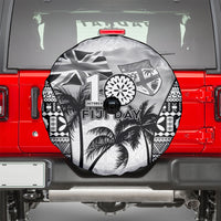 Fiji Day 2026 Spare Tire Cover Masi Tapa Pattern With Palm Tree White Version LT05 - Polynesian Pride