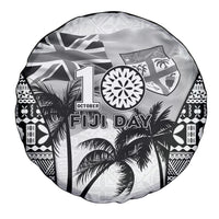 Fiji Day 2026 Spare Tire Cover Masi Tapa Pattern With Palm Tree White Version LT05 - Polynesian Pride