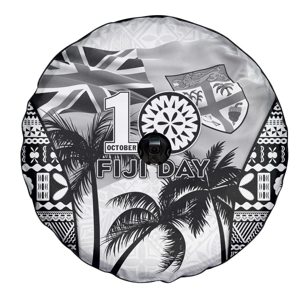 Fiji Day 2026 Spare Tire Cover Masi Tapa Pattern With Palm Tree White Version LT05 - Polynesian Pride