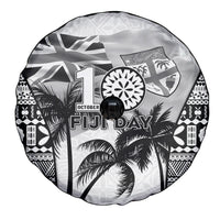 Fiji Day 2026 Spare Tire Cover Masi Tapa Pattern With Palm Tree White Version LT05 - Polynesian Pride