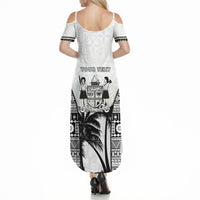 Personalised Fiji Day 2026 Summer Maxi Dress Masi Tapa Pattern With Palm Tree White Version LT05 - Polynesian Pride