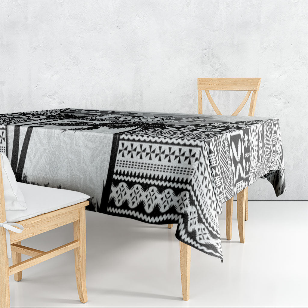 Fiji Day 2026 Tablecloth Masi Tapa Pattern With Palm Tree White Version LT05 - Polynesian Pride
