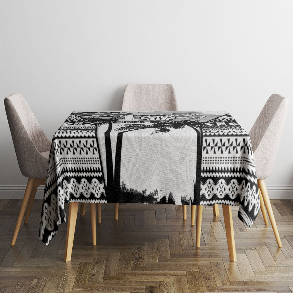 Fiji Day 2026 Tablecloth Masi Tapa Pattern With Palm Tree White Version LT05 - Polynesian Pride